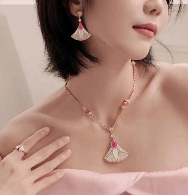 Gold Red Fan-Shaped Pavé Crystal Earrings 9
