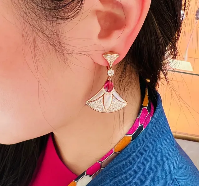 Gold Red Fan-Shaped Pavé Crystal Earrings 10