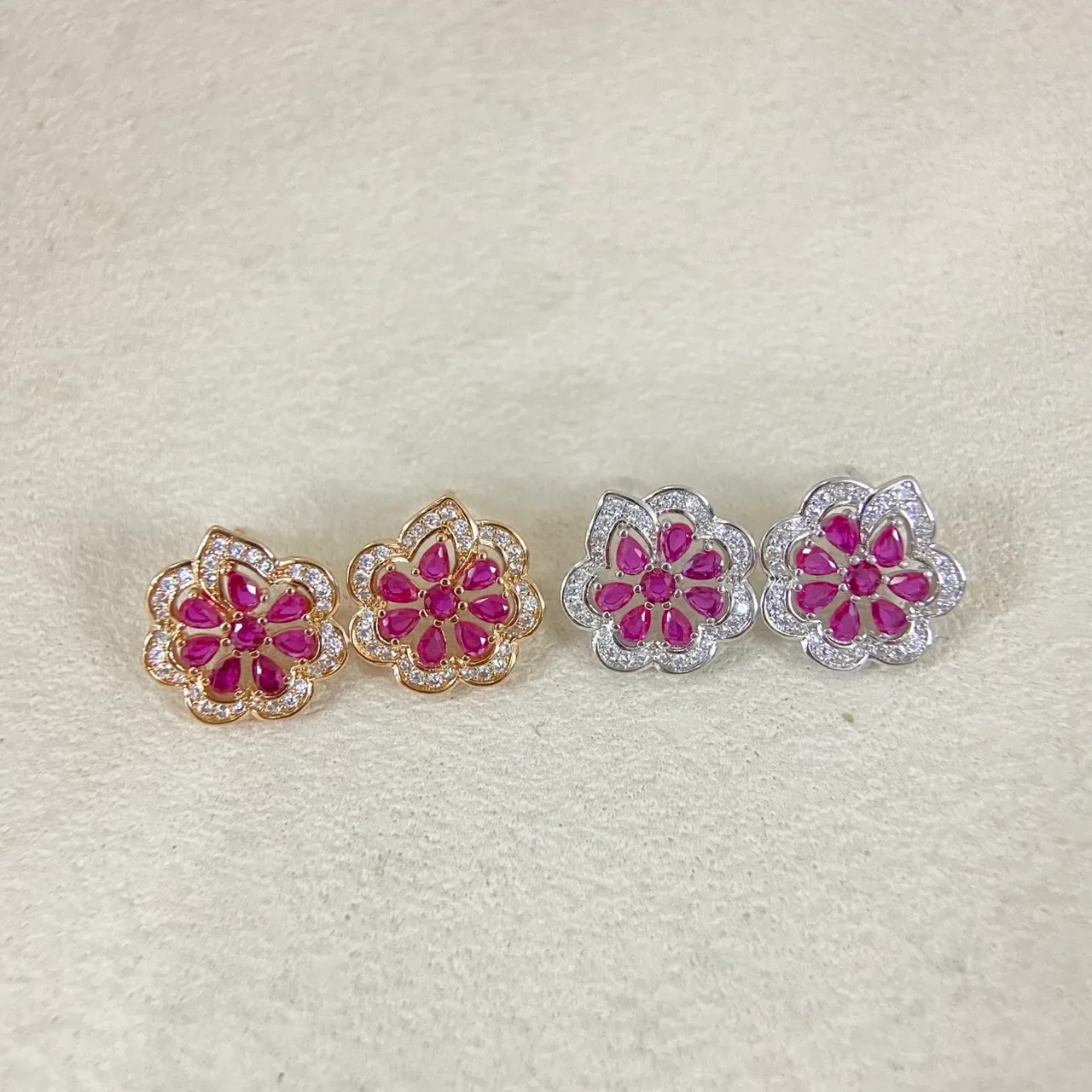 Gold Red Flower-Shaped Pavé-Set Jewelry 3