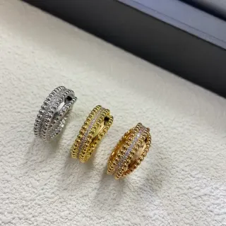 Gold Silver Beaded Texture Pavé-Set Stones Ring