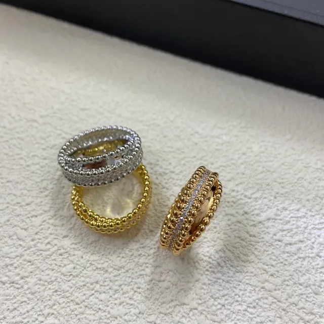 Gold Silver Beaded Texture Pavé-Set Stones Ring 2