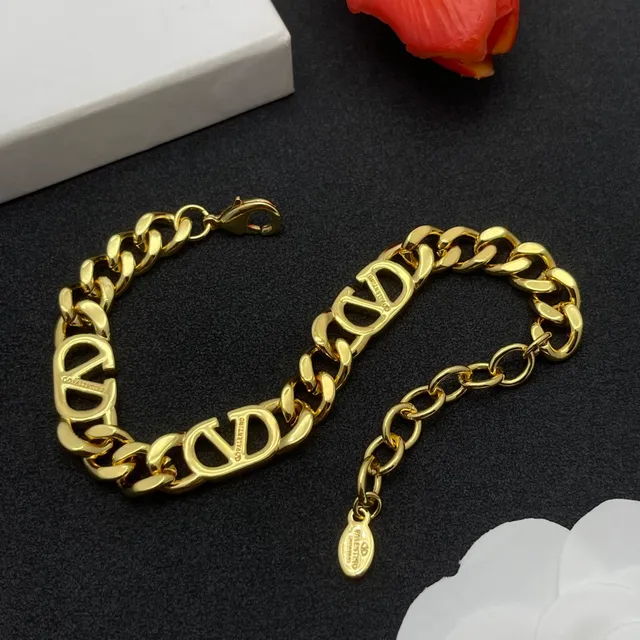Gold Silver Chunky Curb Chain Pavé-Crystal Logo Charms Bracelet 3