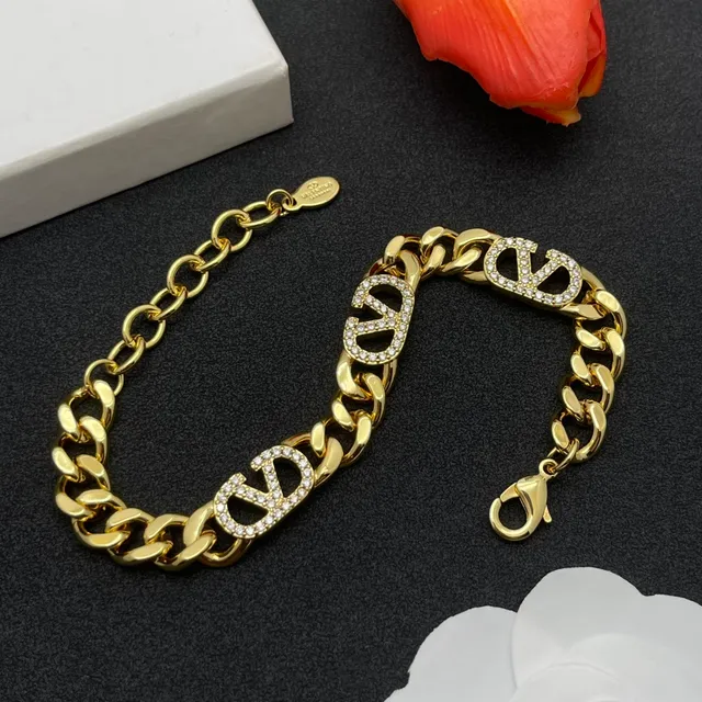 Gold Silver Chunky Curb Chain Pavé-Crystal Logo Charms Bracelet 4