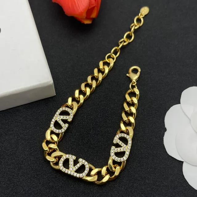 Gold Silver Chunky Curb Chain Pavé-Crystal Logo Charms Bracelet 5