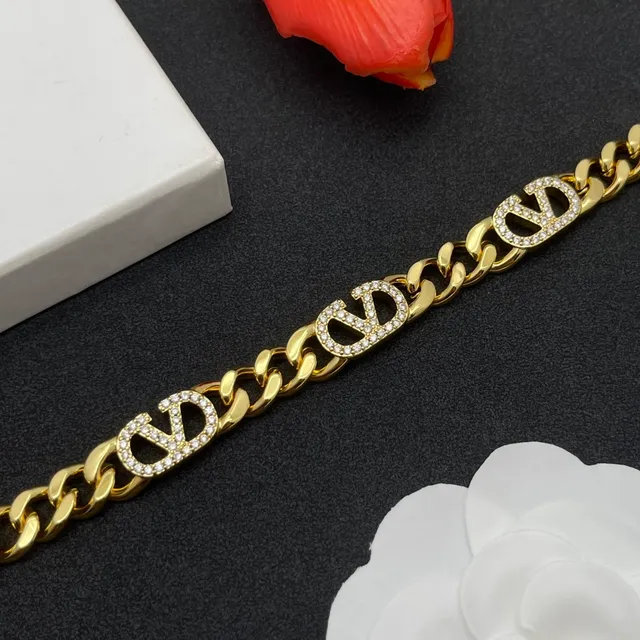Gold Silver Chunky Curb Chain Pavé-Crystal Logo Charms Bracelet 6