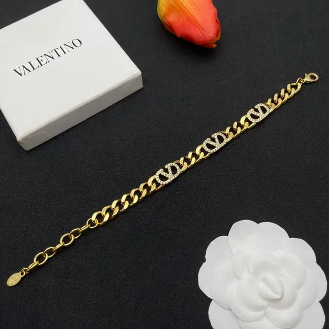 Gold Silver Chunky Curb Chain Pavé-Crystal Logo Charms Bracelet 7