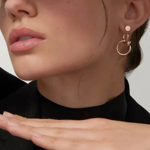 Gold Silver Double-Ring Hoop Interlocking Circles Earrings 2