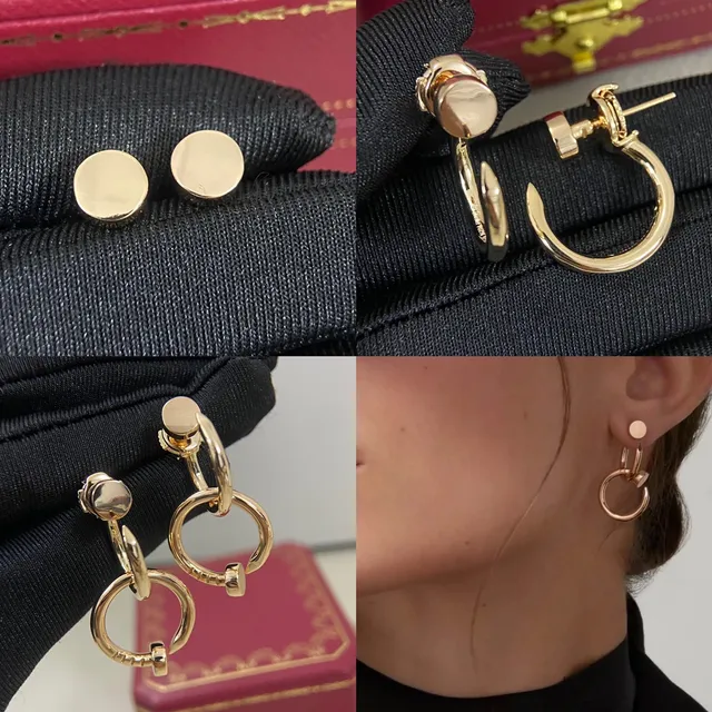 Gold Silver Double-Ring Hoop Interlocking Circles Earrings 3