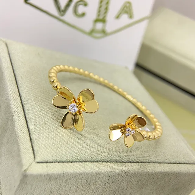 Gold Silver Flower-Shaped Five-Petal Ring 5