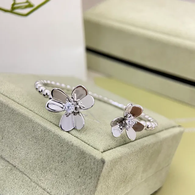 Gold Silver Flower-Shaped Five-Petal Ring 6