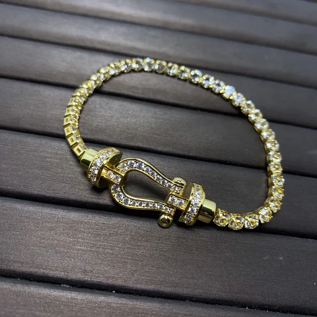 Gold Silver Fully Pave-Set Shackle Clasp Bracelet 4
