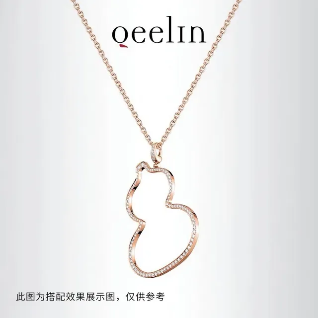 Gold Silver Gourd-Shaped Outline Pavé-Set Stones Necklace 6