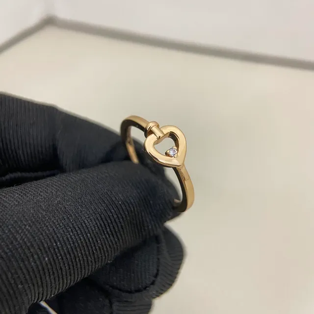 Gold Silver Heart-Shaped Openwork Single Central Stone Ring 6