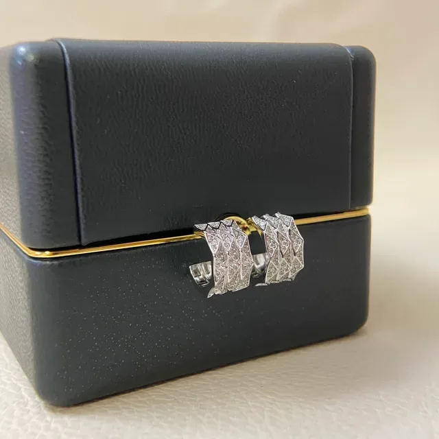 Gold Silver Multi-Row Geometric Pave Hoop-Style Earrings 5