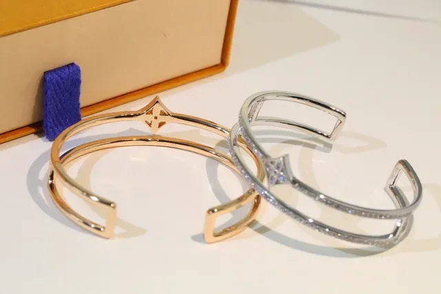 Gold Silver Pavé Crystal Bands Double-Bar Cuff Bracelet 3