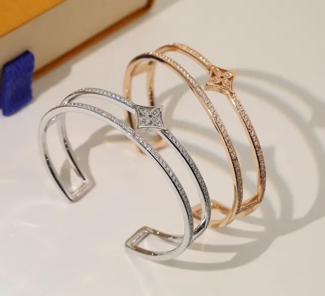 Gold Silver Pavé Crystal Bands Double-Bar Cuff Bracelet 4
