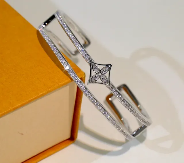 Gold Silver Pavé Crystal Bands Double-Bar Cuff Bracelet 5