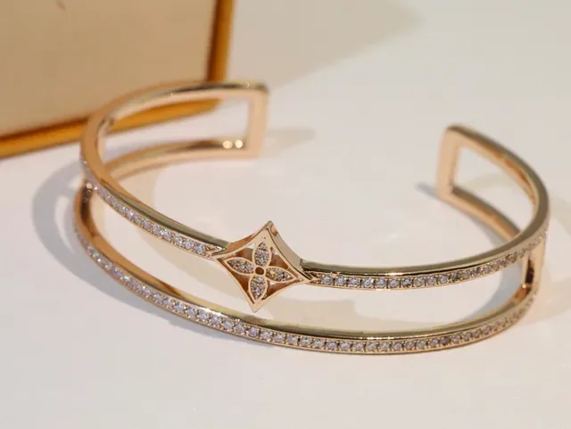 Gold Silver Pavé Crystal Bands Double-Bar Cuff Bracelet 6