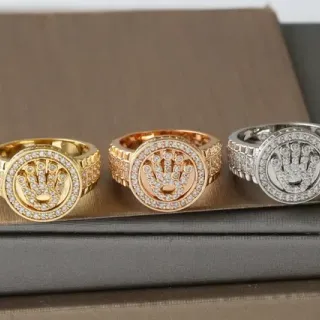 Gold Silver Pave-Set Circular Face Ring