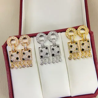 Gold Silver Pavé-Set Geometric Square Motif Earrings