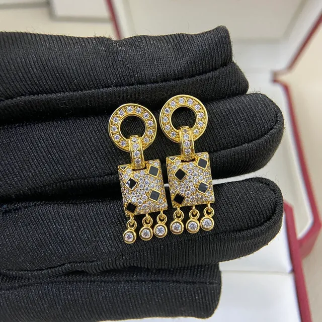 Gold Silver Pavé-Set Geometric Square Motif Earrings 3