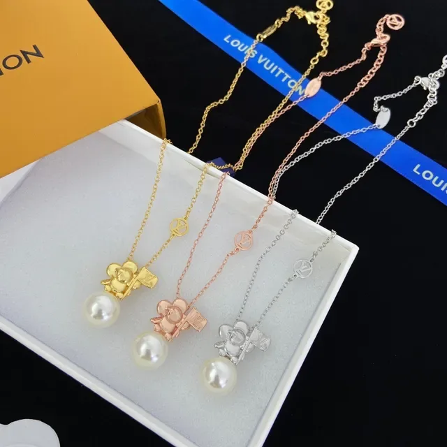 Gold Silver Pearl Pendant Floral Metal Charm Necklace 3