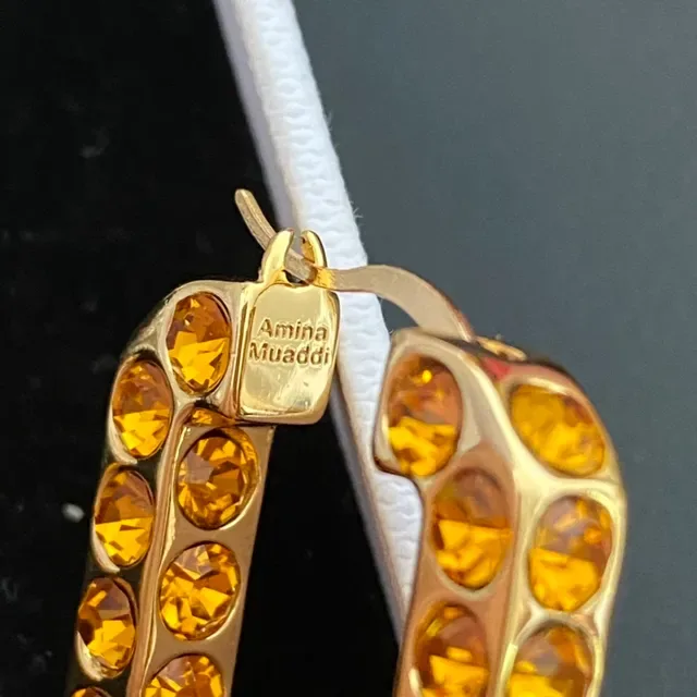 Gold Silver Rectangular Hoop Pavé Crystal Earrings 4