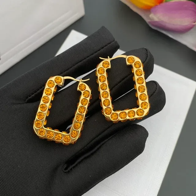 Gold Silver Rectangular Hoop Pavé Crystal Earrings 6