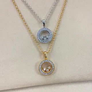 金银旋转锁扣吊坠 Pavé-Set 宝石项链