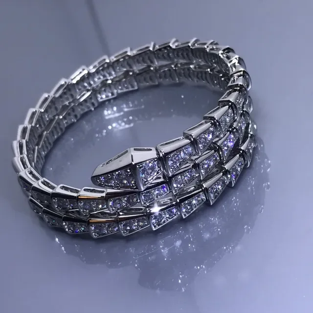 Gold Silver Serpentine Scale-Link Construction Full Pavé Crystal Setting Bracelet 2