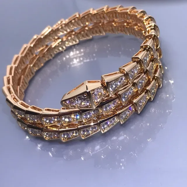 Gold Silver Serpentine Scale-Link Construction Full Pavé Crystal Setting Bracelet 4