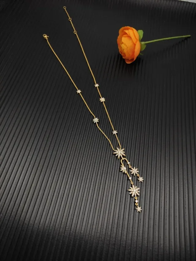 Gold Silver Starburst Pendant Design Dangling Multi-Tiered Stars Necklace 3