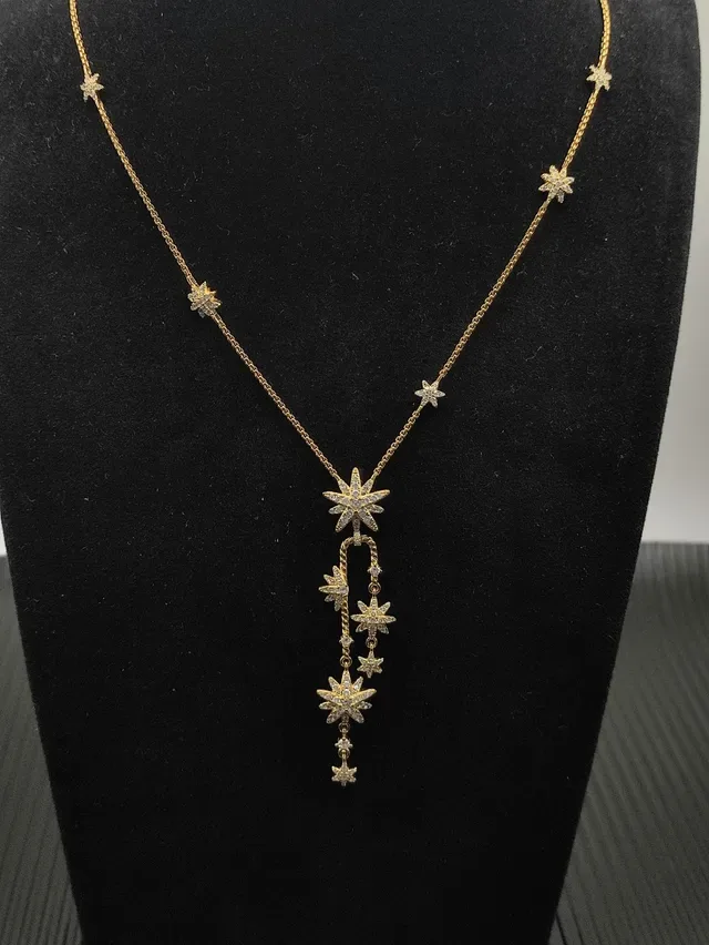 Gold Silver Starburst Pendant Design Dangling Multi-Tiered Stars Necklace 5