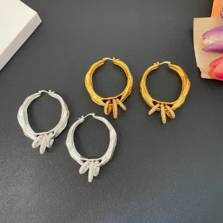 Gold Silver Textured Organic Hoop Pavé-Set Dangling Bars Earrings