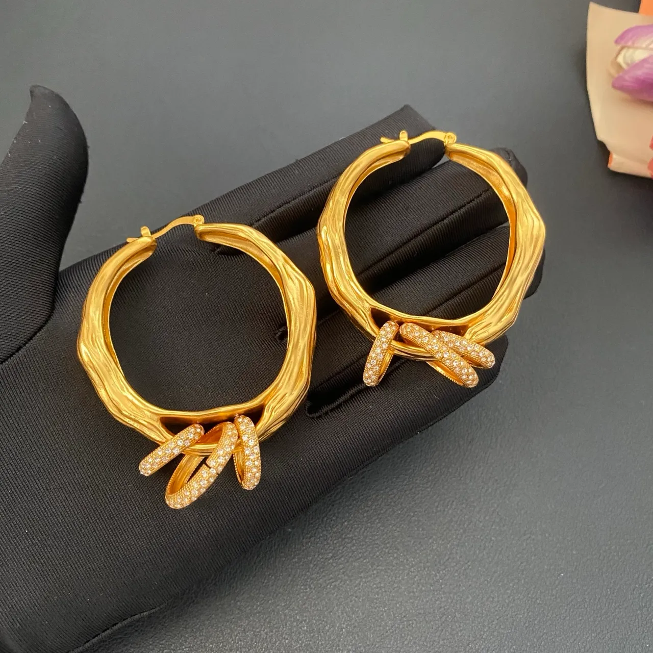 Gold Silver Textured Organic Hoop Pavé-Set Dangling Bars Earrings 5