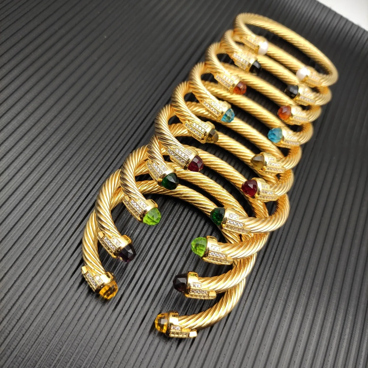 Gold Silver Twisted Cable Wire Pavé-Set Clear Crystals Bracelet 3