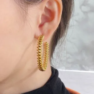 Gold Textured Spiked Double-Bar Hoop Earrings