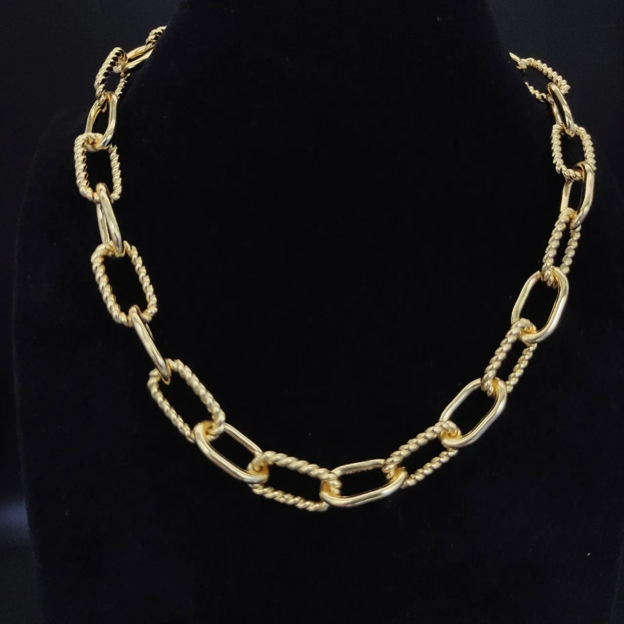 Gold-Tone Alternating Oval and Rope Chain Necklace 9