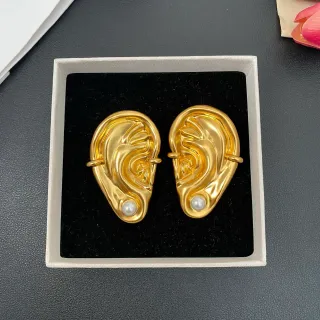 Gold-Tone Anatomical Ear Pearl Earrings