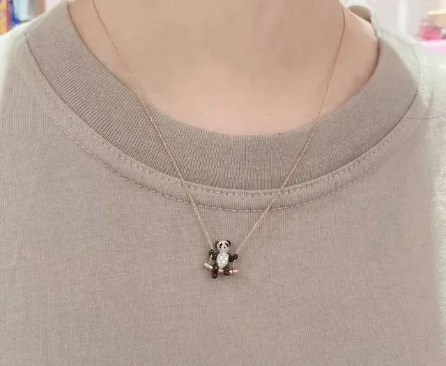 Gold-Tone Bear Pendant Fine Link Chain Necklace 8