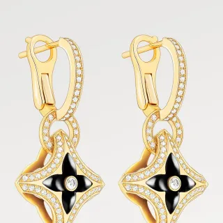 Gold-Tone Black Enamel Floral Pavé Earrings