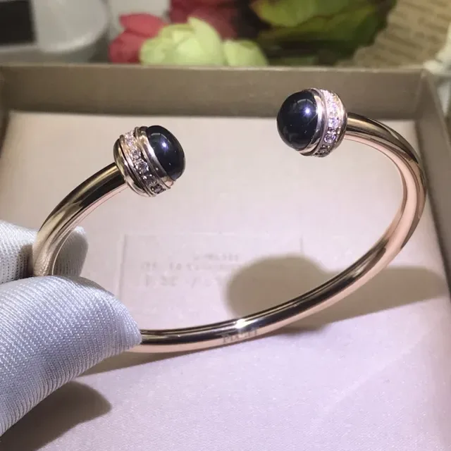 Gold-Tone Cabochon Gemstone Pavé Bangle Bracelets 2