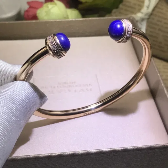 Gold-Tone Cabochon Gemstone Pavé Bangle Bracelets 4