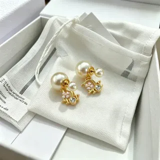 Gold-Tone Double Pearl Floral Crystal Earrings