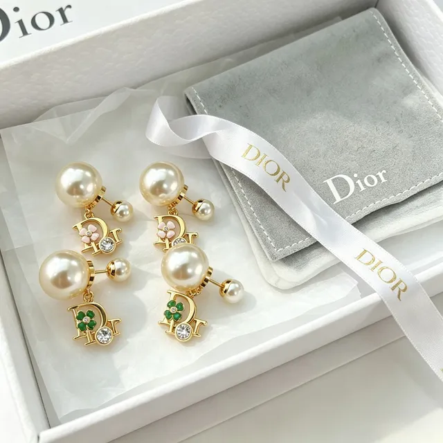 Gold-Tone Double Pearl Floral Crystal Earrings 3