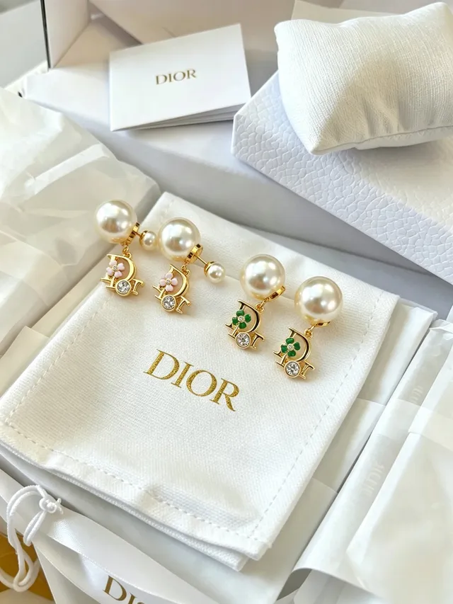 Gold-Tone Double Pearl Floral Crystal Earrings 4