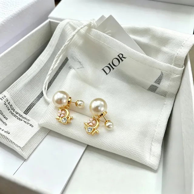 Gold-Tone Double Pearl Floral Crystal Earrings 6