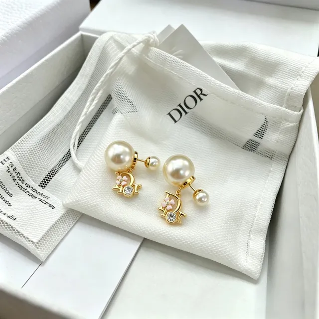 Gold-Tone Double Pearl Floral Crystal Earrings 7