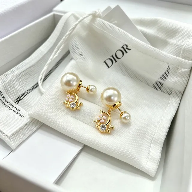 Gold-Tone Double Pearl Floral Crystal Earrings 8