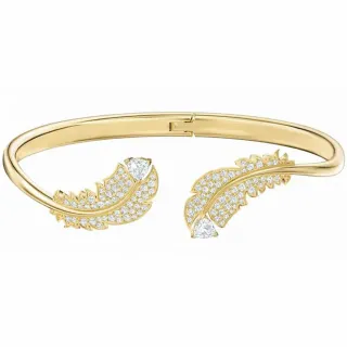 Bracelet de poignet à motif plume en ton or pavé-set à charnière